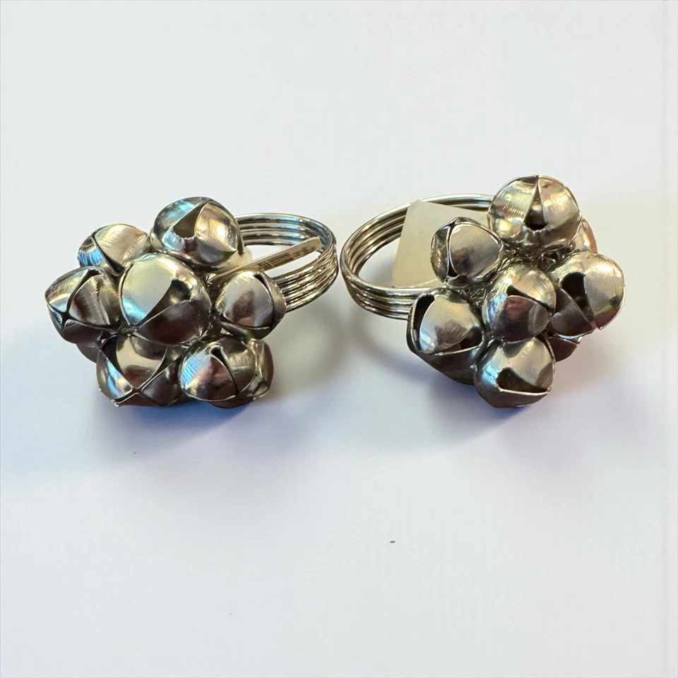 Set Of 6 Crate & Barrel Napkins Rings Christmas Holiday Tree Snowflake Silver - Image 3 of 4