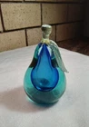 Vintage Murano Pear Art Glass Alfredo Barbini Sommerso Blue Teal 6" Paperweight