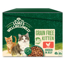 48 x 85g James Wellbeloved Grain Free Kitten Cat Food Pouches Chicken in Jelly 8.68 per kilo