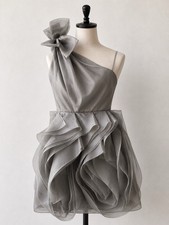 White By Vera Wang Size 2 Gray Organza One Shoulder Mini Cocktail Dress