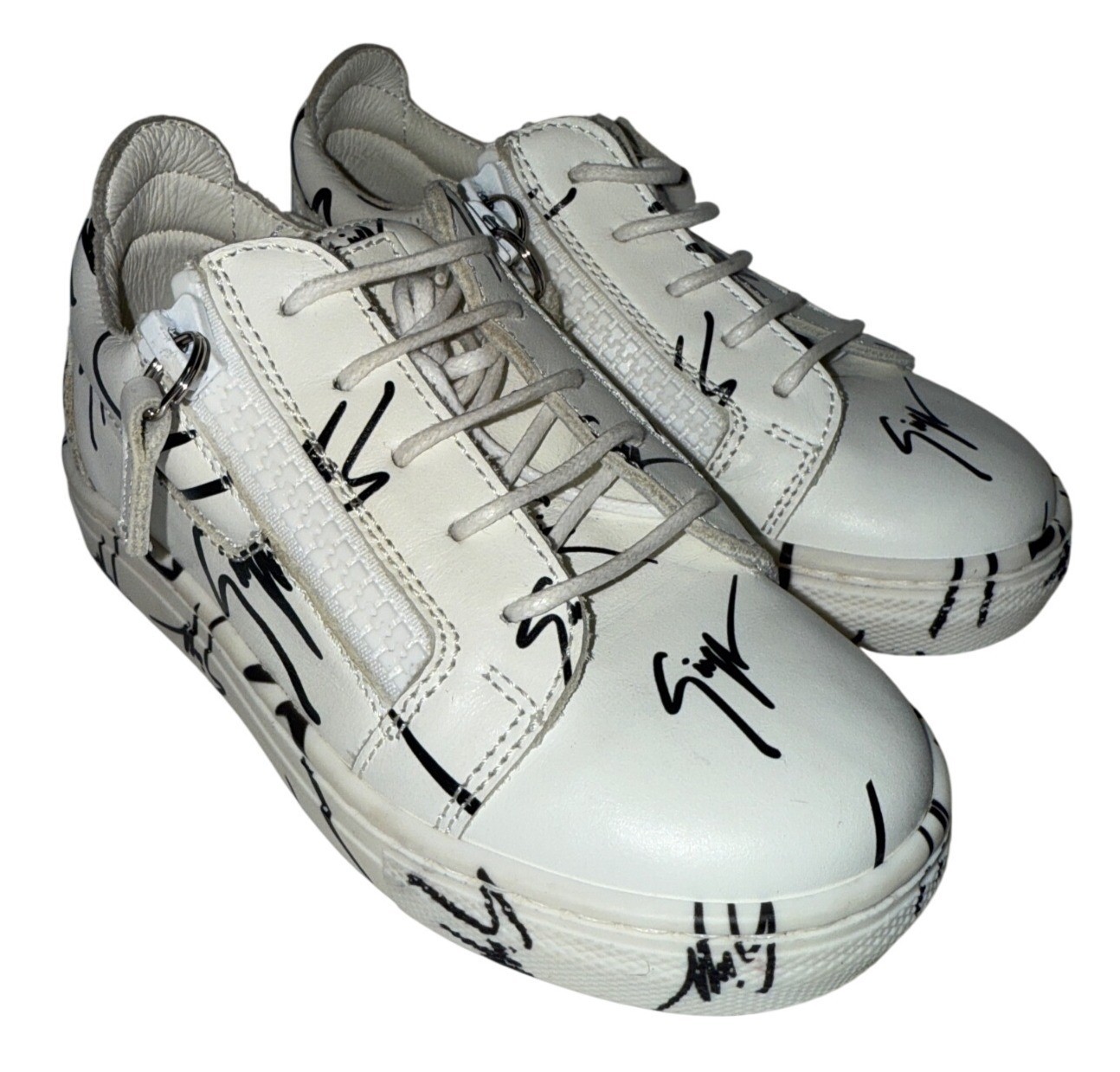 Giuseppe Zanotti Toddler Sneakers White  Logo Italy Side Zip EU 25 US 8.5 9