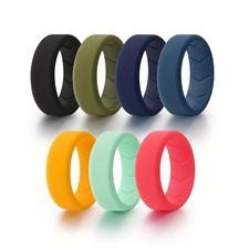 Mens Silicone Wedding Band 7 Pack 8mm Hypoallergenic Breathable Rubber Ring Set