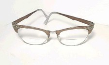 Mid Century Mod Vtg Aluminum Etched Scroll Design Cat Eye Glasses Antiqued Gold