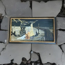 Vintage Original MCM surreal Oil Painting By Arosemena