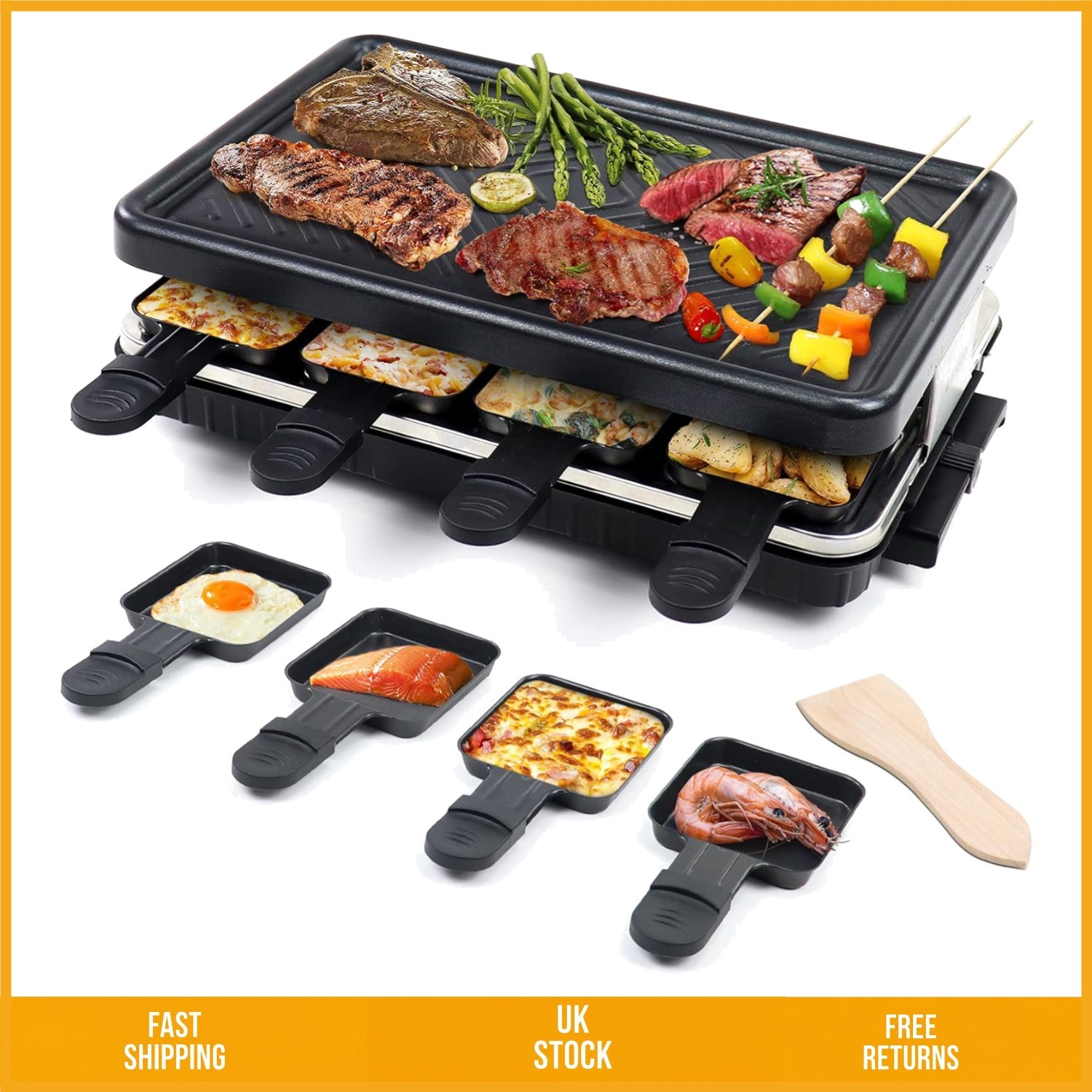 Versatile 8 Person Raclette Grill Non Stick Electric Party Machine With Pans