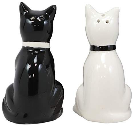 Ebros Geschenk Keramik schwarz und weiß Kätzchen Katzen Paar Salz und Pfefferstreuer Set - Bild 4 von 7