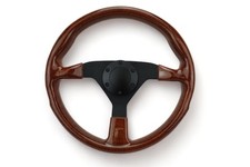 13.5 Classic Black 3-spoke Steering Wheel W Dark Wood Grip 6 Bolt Universal