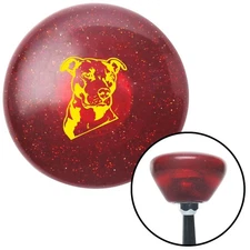Yellow Pitbull Red Retro Metal Flake Shift Knob w/ M16x1.5 Insert Shifter Auto