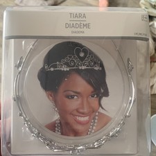 Silver Metal Tiara for Women with Heart & Beaded Accents Formal Swirl Design