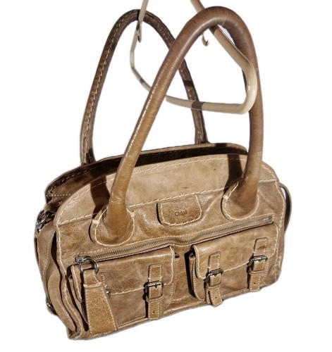 Y2K Chloé Edith Double Pocket Leather Satchel Bag Camel Tan Distressed