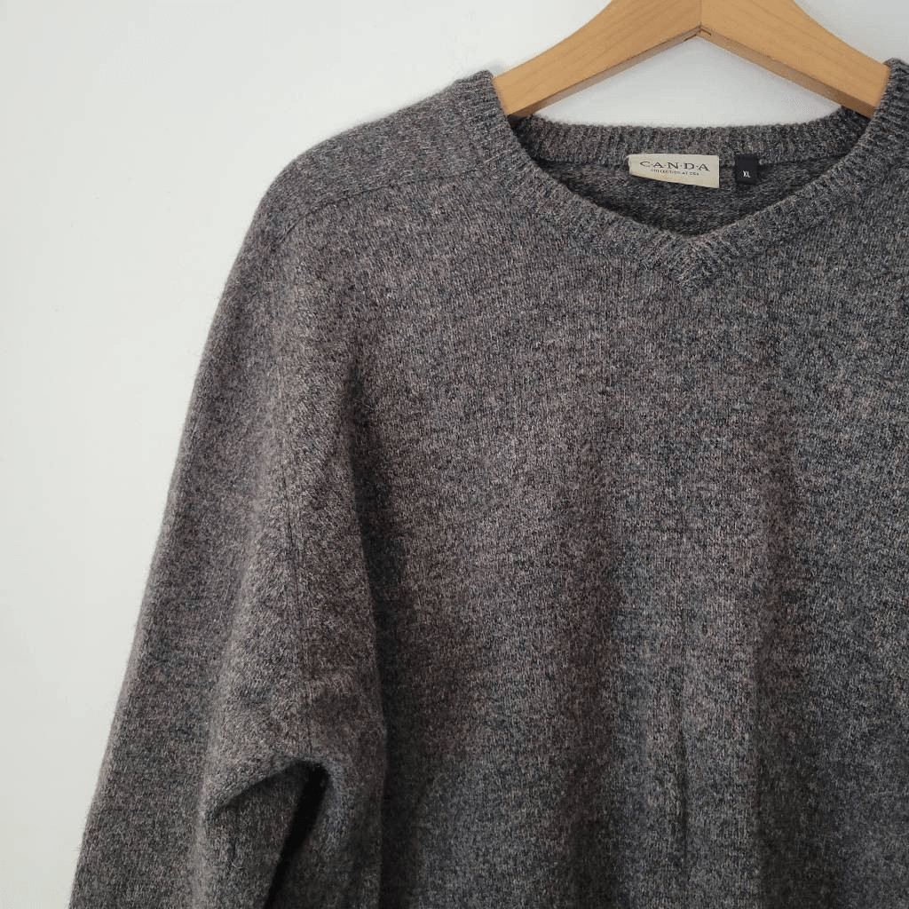 C&A Canda Woolmark 100% Lambswool Sweater  Men’s XL Gray/Brown Heather V-Neck View 6