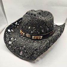 Som Her Cowboy Straw Hat Women's Black S Curved Brim Decorative Band Western