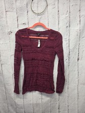 Express Lace V Neck Top XS Burgundy Boho Roma...