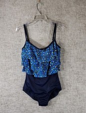 Maxine Of Hollywood One Piece Swimsuit Womens 12 Blue Layered Ruffle Modern