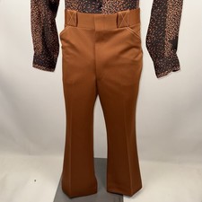 Vtg Bell Bottom Pants Mens Leisure Suit Flare Leg Disco 60s 70s Polyester 37 29