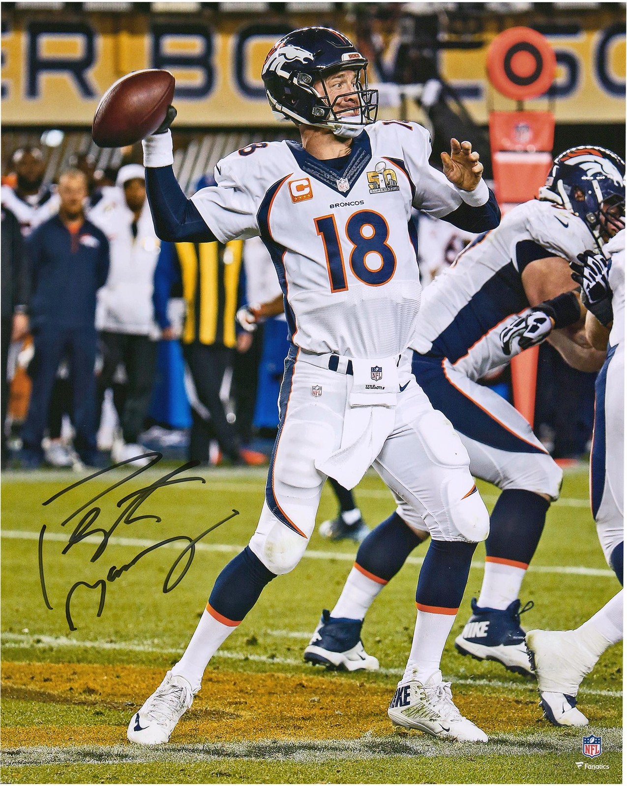 Peyton Manning Denver Broncos Signed 16x20 Super Bowl 50 Champs Action Photo