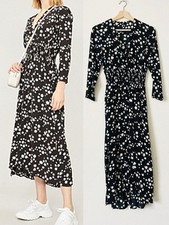 Maje SIZE 3 Rosila black white daisy print Vneck crepe midi dress