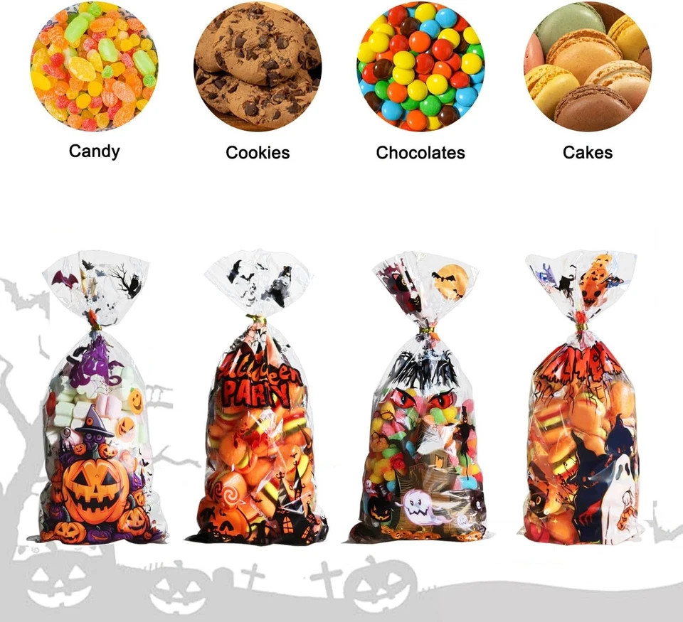 120 piezas bolsas de golosinas de Halloween (bolsas de dulces) - 130 piezas doradas y negras torcidas  Foto 3 de 4