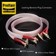 Preffair OCC Ribbon Flat HiFi Speaker Cable With 24 K Gold Plate Banana Plug Lot