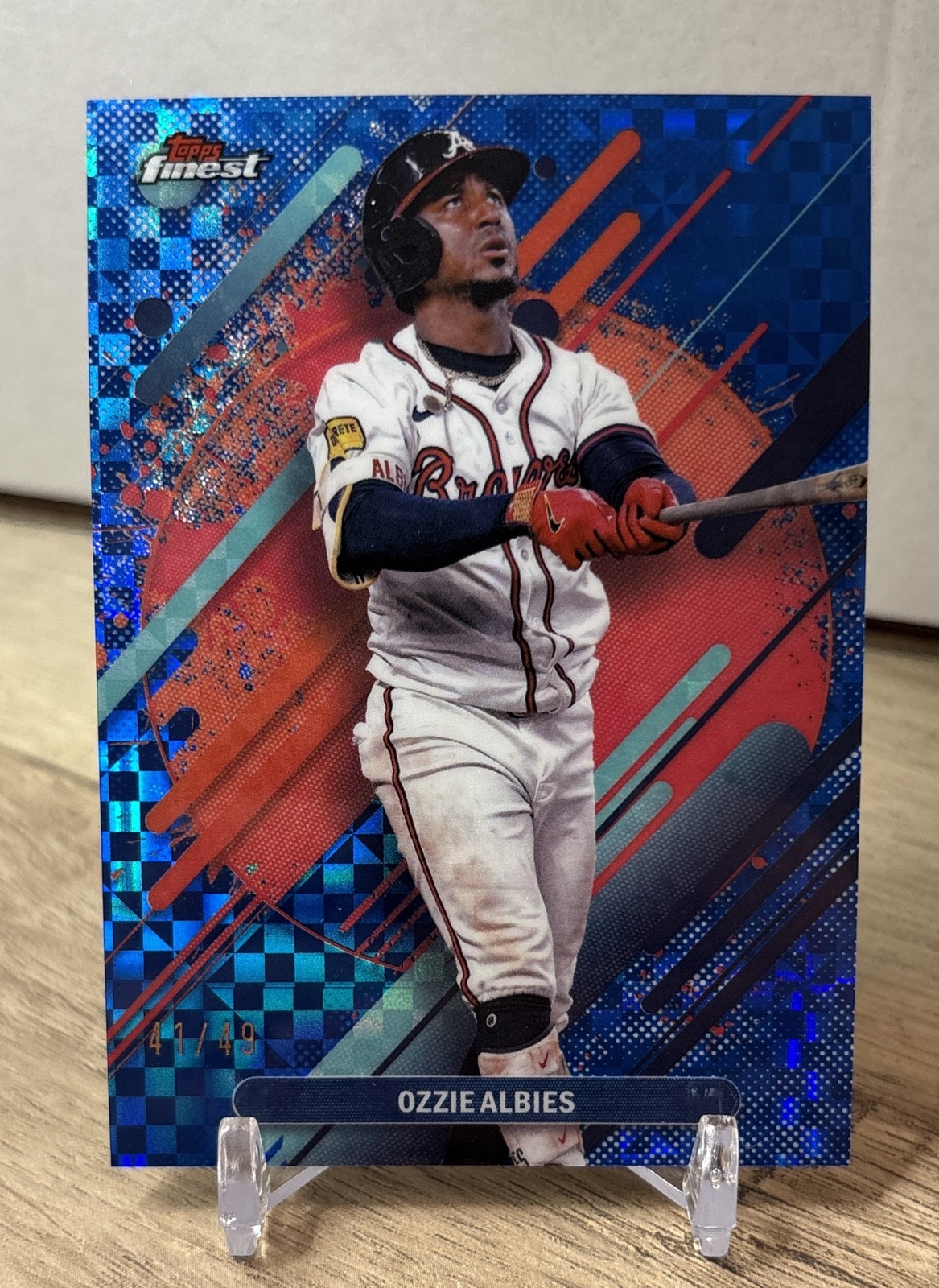 2025 Topps Finest - Rare Ozzie Albies #222 Blue Checkerboard Refractor /49