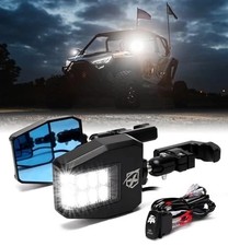UTV Side View Mirrors Aluminum w/LED Spot Lights Compatible with Clear Lens