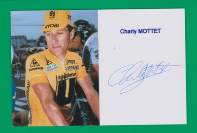 CYCLING PHOTO cyclist CHARLY MOTTET in yellow team SYSTEM U signed