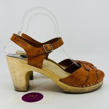 Swedish Hasbeens Women's Toffel High Wooden Peeptoe Sandals Size 38 EU/ 8 US