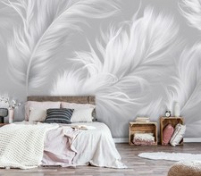 Fotomurale piume bianco grigio naturale boho TESSUTO NON TESSUTO CARTA DA PARATI XXL + COLLA 555