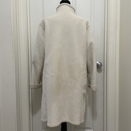 LL Bean Sherpa Lined Faux Suede White Shearling Jacket Women’s Petite Large - Picture 4 of 11