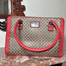 Nine West Brown Red Logo Satchel Top Handle Bag with Zip Closure Double Handles