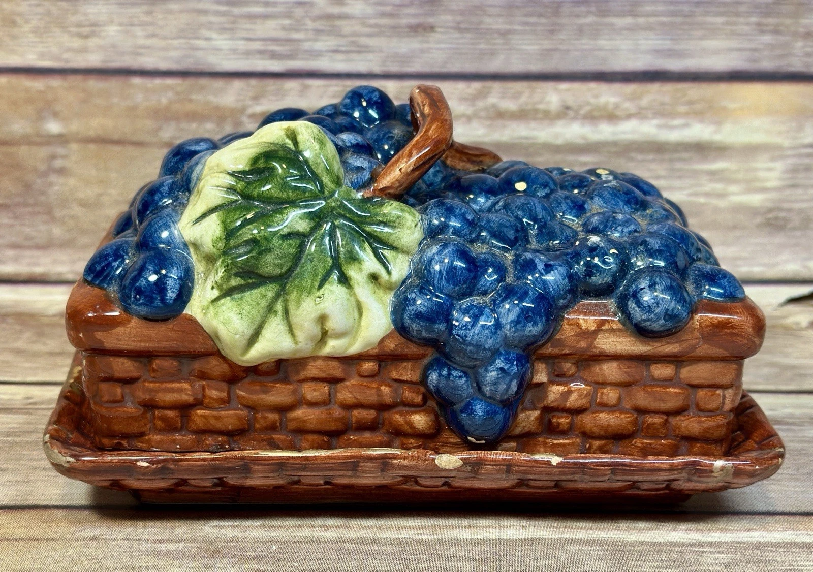 Ceramic Covered Butter Dish Country Orchard Collection By Block Basket W/ Grapes