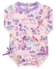 RuffleButts Princess Meadow Long Sleeved Rash Guard swimsuit 3-6 floral UPF 50