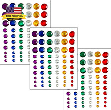 180 Multi Color Self Adhesive Face Body Rhinestones Gems Strong Stickers 3 Sizes