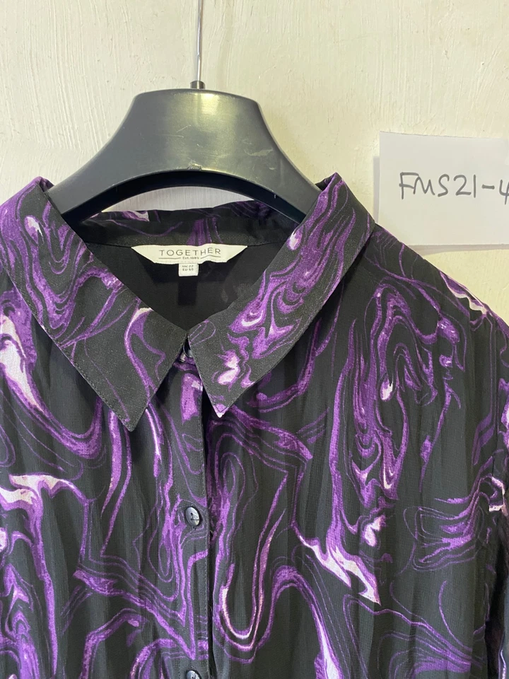 Zusammen Knopf Front Wirbel Druck Maxi Kleid In Lila UK 22 Plus (FMS21-4) - Bild 2 von 4