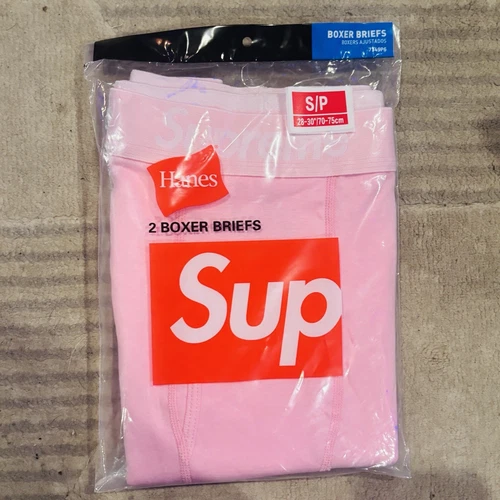 Lot de 2 boxers roses Supreme Hanes taille S slip créateur neuf logo authentique