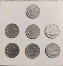 Lotto 7 Monete 5 Lire 1951 Delfino Italia Repubblica Numismatica