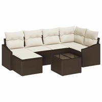 Garten Essgruppe 7-Teilig Mit Stauraum Und Kissen Braun Creme