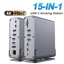 15 in 1 USB C Docking Station 4K HD Vertical Hub with Triple Monitor RJ45 1000M