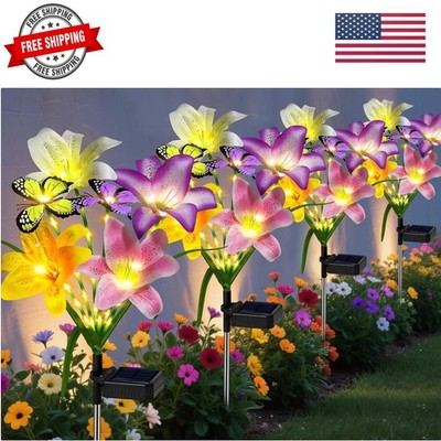 Solar Garden Lights Outdoor, 4 Pack Flower Lights for Outside, 16 Solar Lilie...
