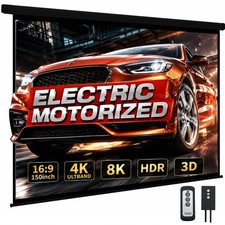 150" Projector Screen Motorized 16:9 for Home Theater Outdoor Black
