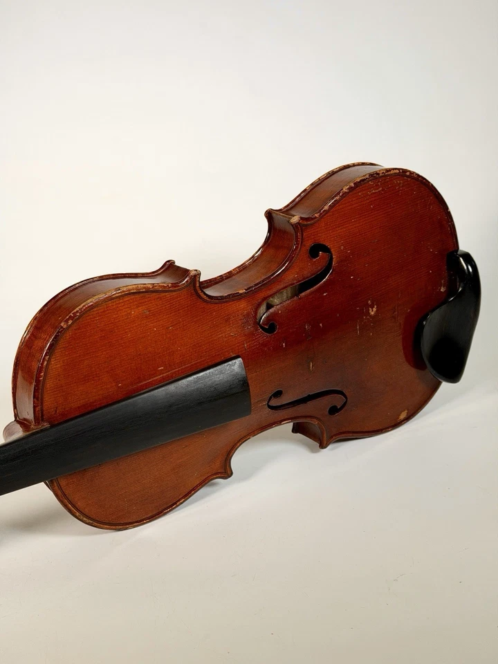 Antiguo violín 4/4 alemán siglo XIX sin etiquetar con estuche arco para restauración Foto 2 de 4