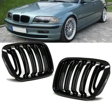 Set schwarz glanz Doppelsteg K�hlergrill f�r BMW E46 Limousine Touring VFL 98-01