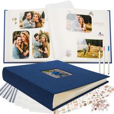 12x12 Inch DIY Scrapbook Photo Album with 60 Pages Navy Blue Memory Book Large