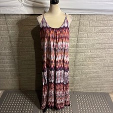 Nicole Miller New York Womens Large Ikat Print Maxi Dress Purple Orange Boho L