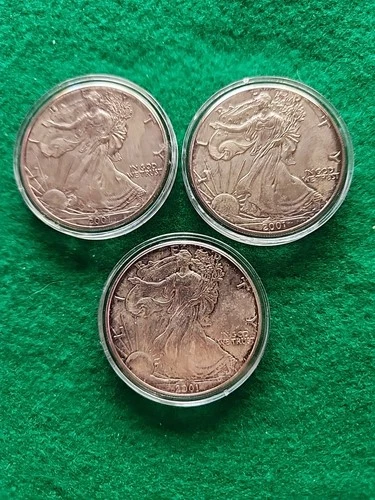 3-2001 $1 Dollar American  Silver Eagle/Walking Liberty Coins 3oz of Fine Silver