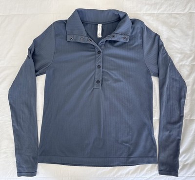 Athleta Flurry Seamless Ribbed Henley Long Sleeve Blue Granite Women Large