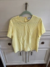 Vintage Carlisle Grandma Core Yellow White Polka Dot Silk Blouse Size 8
