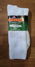 Extra Wide Comfort Fit Athletic Socks Large White 6E Non Binding Made USA 12-16