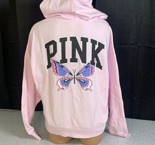 Victoria's Secret PINK Ivy Fleece Campus Full-Zip Hoodie Lg Pink Tulip BUTTERFLY