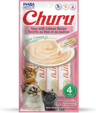 INABA Churu Cat Treats, Grain-Free Lickable Pur e,Tuna Salmon,4 Tubes 0.5oz Each
